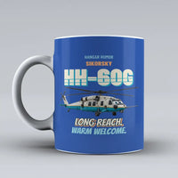 Thumbnail for Sikorsky HH-60G Pave Hawk - Long reach. Warm welcome. design on blue ceramic mug
