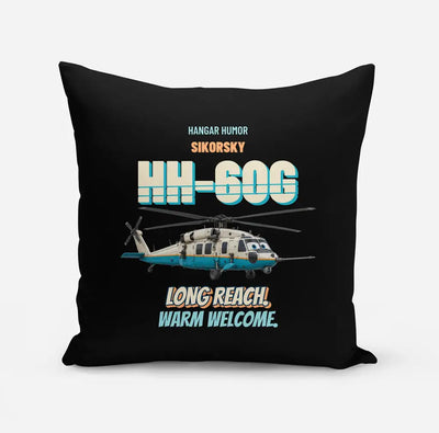 Sikorsky HH-60G Pave Hawk - Long reach. Warm welcome. design on black pillow