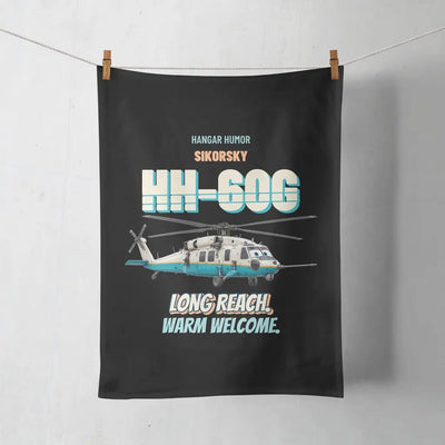 Sikorsky HH-60G Pave Hawk - Long reach. Warm welcome. design on black towel