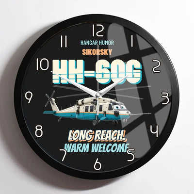 Sikorsky HH-60G Pave Hawk - Long reach. Warm welcome. design on black framed wall clock