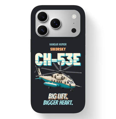 Sikorsky CH-53E Super Stallion - Big lift. Bigger heart. design on black magsafe iphone 17 pro