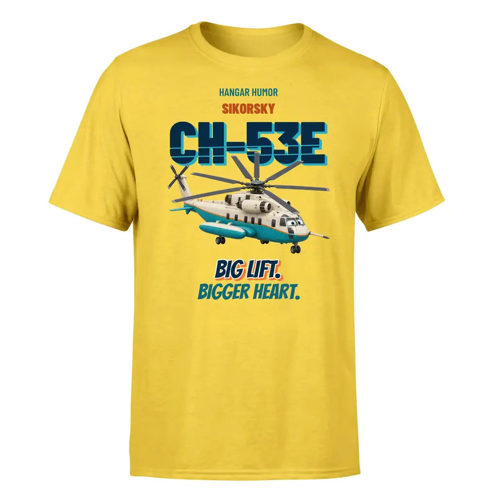 Sikorsky CH-53E Super Stallion - Big lift. Bigger heart. - Premium T-Shirt design on yellow premium t shirt