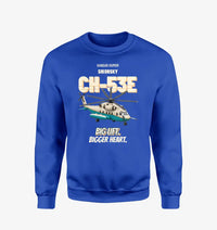 Thumbnail for Sikorsky CH-53E Super Stallion - Big lift. Bigger heart. design on blue sweatshirt