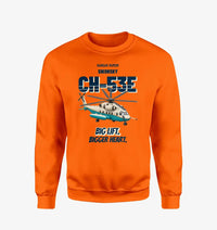 Thumbnail for Sikorsky CH-53E Super Stallion - Big lift. Bigger heart. design on orange sweatshirt