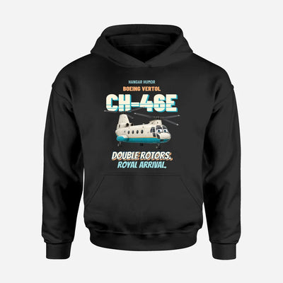 Boeing Vertol CH-46E Sea Knight - Double rotors. Royal arrival. design on black hoodie single side