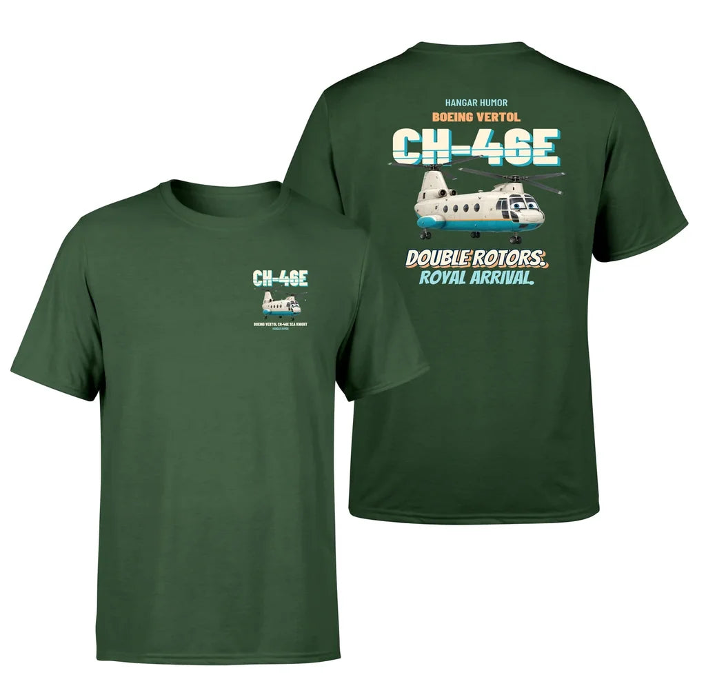 Boeing Vertol CH-46E Sea Knight - Double rotors. Royal arrival. - Double-Side T-Shirt design on darkgreen double side t shirt