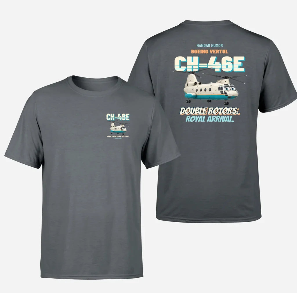 Boeing Vertol CH-46E Sea Knight - Double rotors. Royal arrival. - Double-Side T-Shirt design on gray double side t shirt
