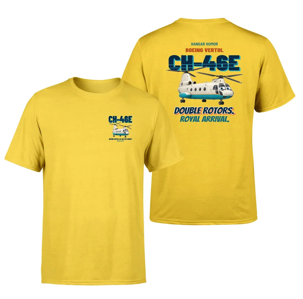 Boeing Vertol CH-46E Sea Knight - Double rotors. Royal arrival. - Double-Side T-Shirt design on yellow double side t shirt