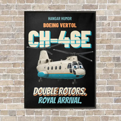 Boeing Vertol CH-46E Sea Knight - Double rotors. Royal arrival. vertical canvas print - framed - black background
