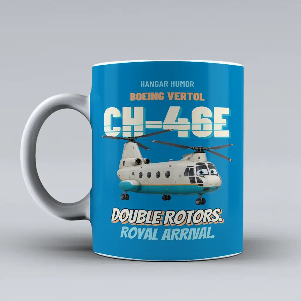Boeing Vertol CH-46E Sea Knight - Double rotors. Royal arrival. design on turquoise ceramic mug