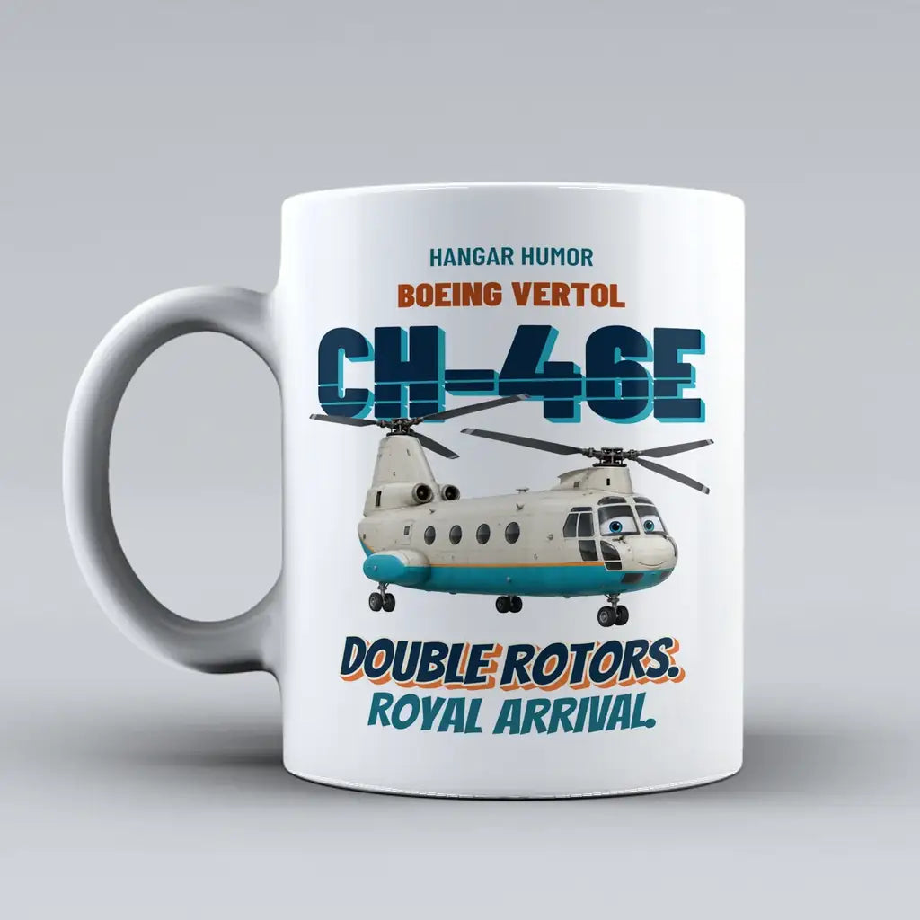 Boeing Vertol CH-46E Sea Knight - Double rotors. Royal arrival. design on white ceramic mug