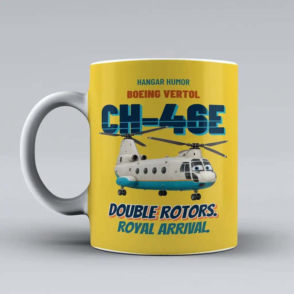 Boeing Vertol CH-46E Sea Knight - Double rotors. Royal arrival. design on yellow ceramic mug