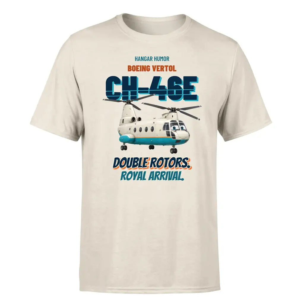 Boeing Vertol CH-46E Sea Knight - Double rotors. Royal arrival. - Premium T-Shirt design on beige premium t shirt