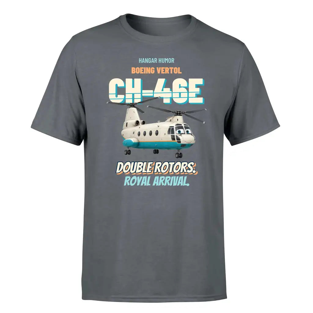 Boeing Vertol CH-46E Sea Knight - Double rotors. Royal arrival. - Premium T-Shirt design on gray premium t shirt