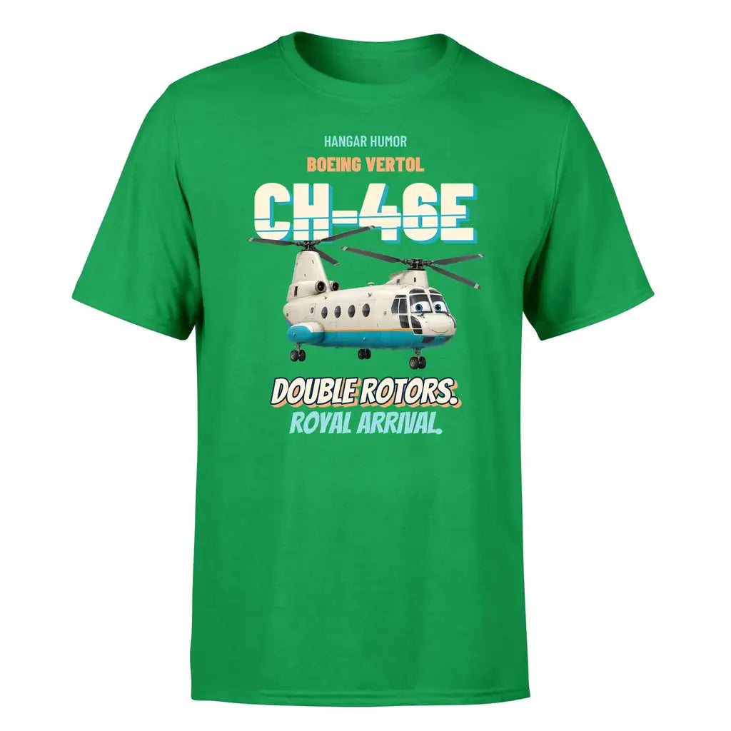 Boeing Vertol CH-46E Sea Knight - Double rotors. Royal arrival. - Premium T-Shirt design on green premium t shirt