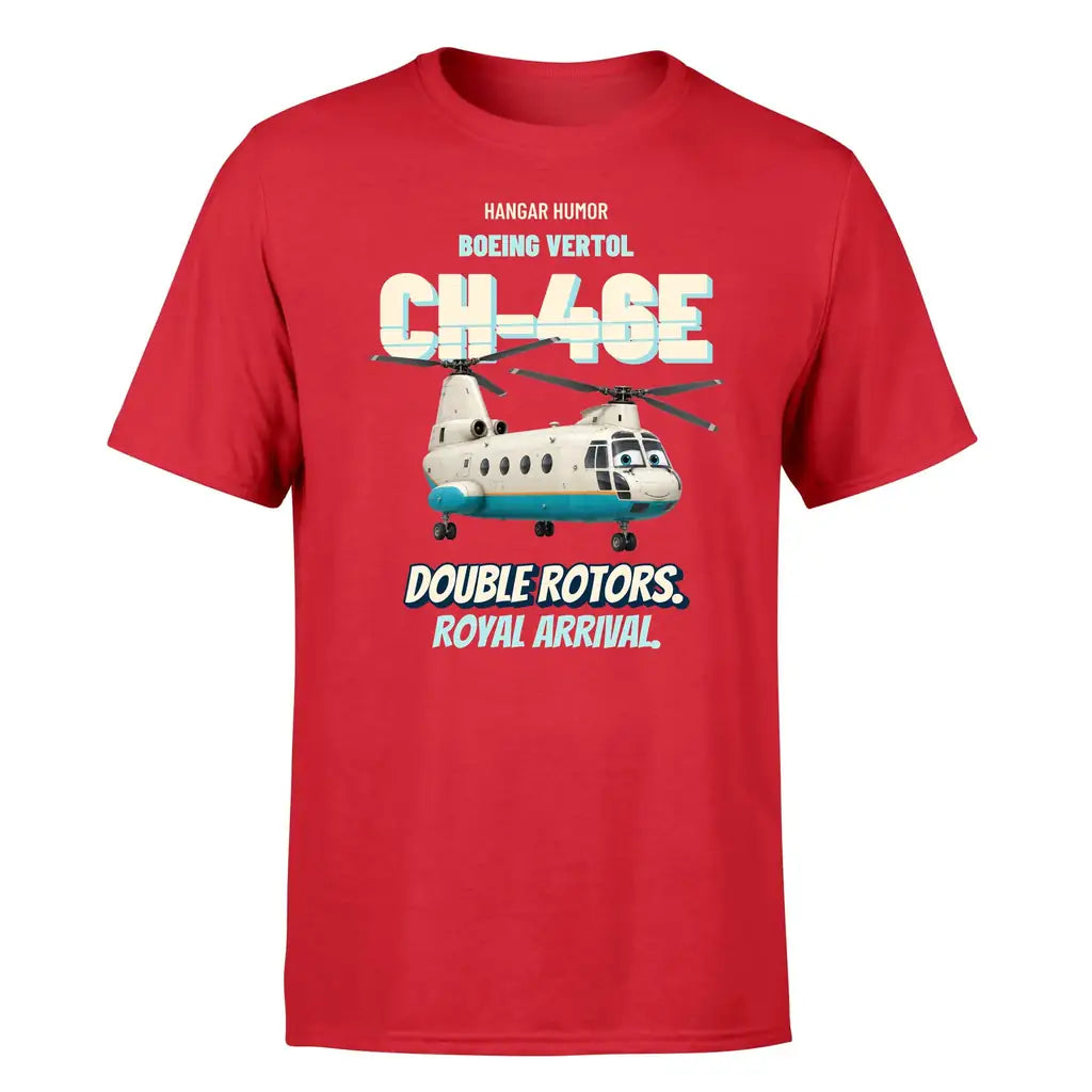 Boeing Vertol CH-46E Sea Knight - Double rotors. Royal arrival. - Premium T-Shirt design on red premium t shirt