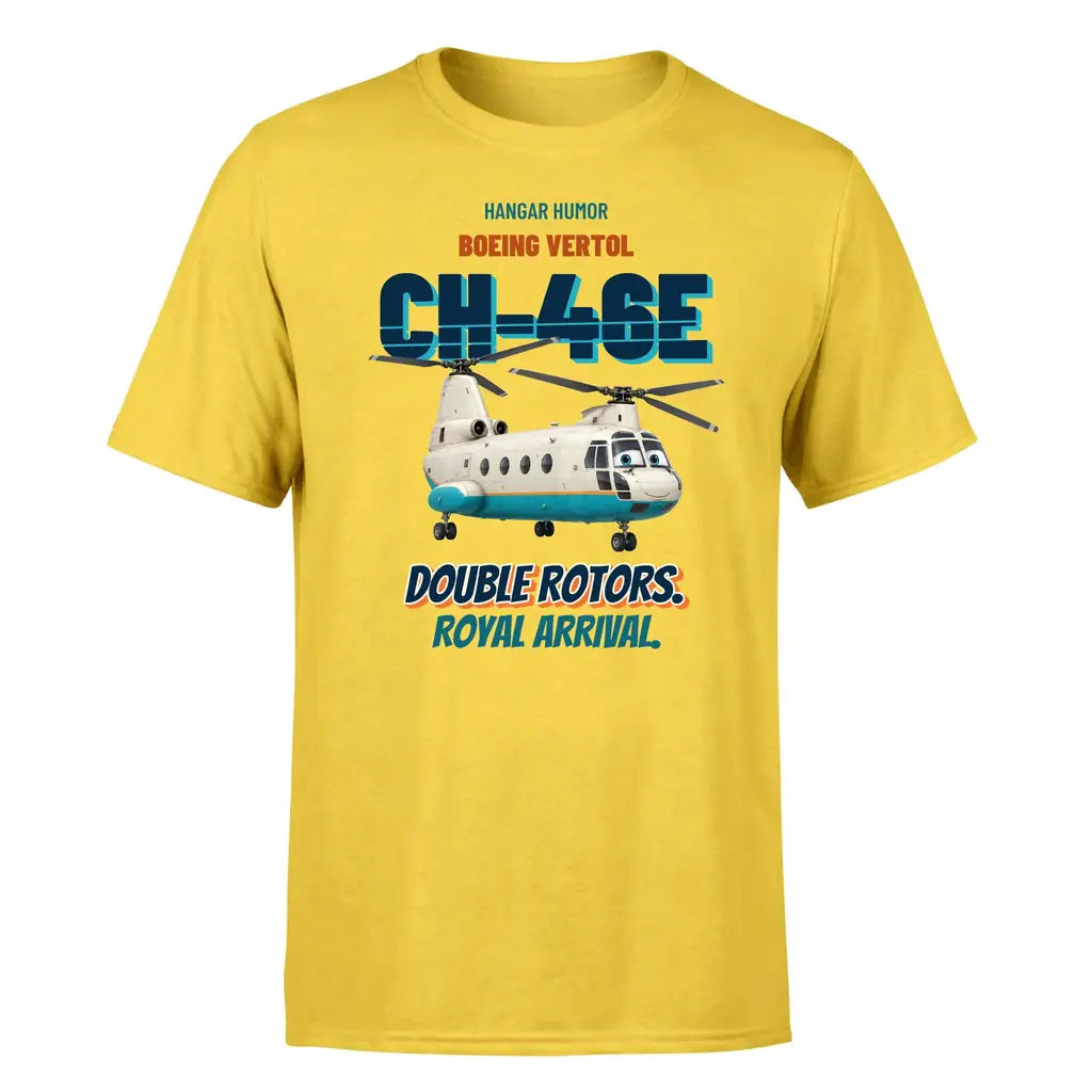 Boeing Vertol CH-46E Sea Knight - Double rotors. Royal arrival. - Premium T-Shirt design on yellow premium t shirt