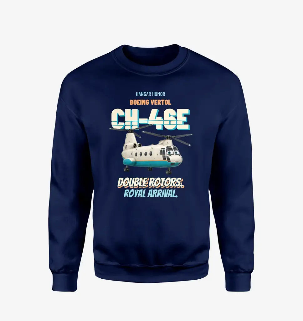 Boeing Vertol CH-46E Sea Knight - Double rotors. Royal arrival. design on navy blue sweatshirt