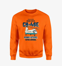 Thumbnail for Boeing Vertol CH-46E Sea Knight - Double rotors. Royal arrival. design on orange sweatshirt