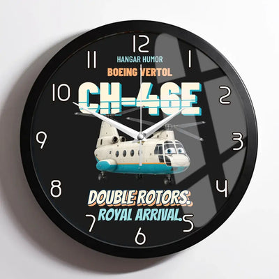Boeing Vertol CH-46E Sea Knight - Double rotors. Royal arrival. design on black framed wall clock