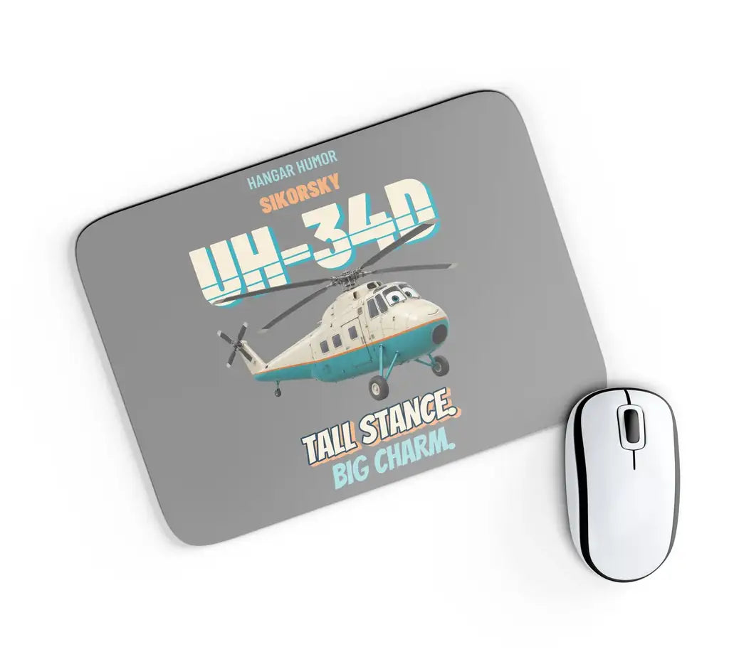 Sikorsky UH-34D Seahorse - Tall stance. Big charm. design on gray rectangle mouse pad