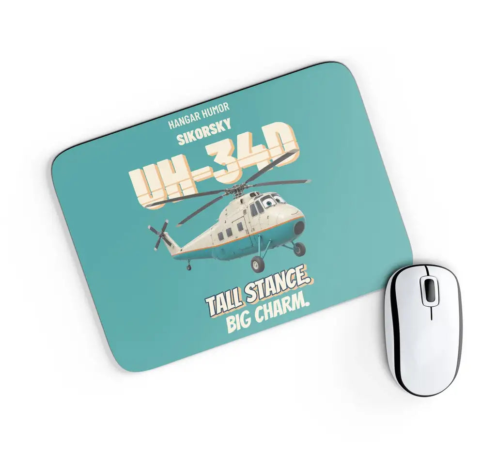 Sikorsky UH-34D Seahorse - Tall stance. Big charm. design on turquoise rectangle mouse pad