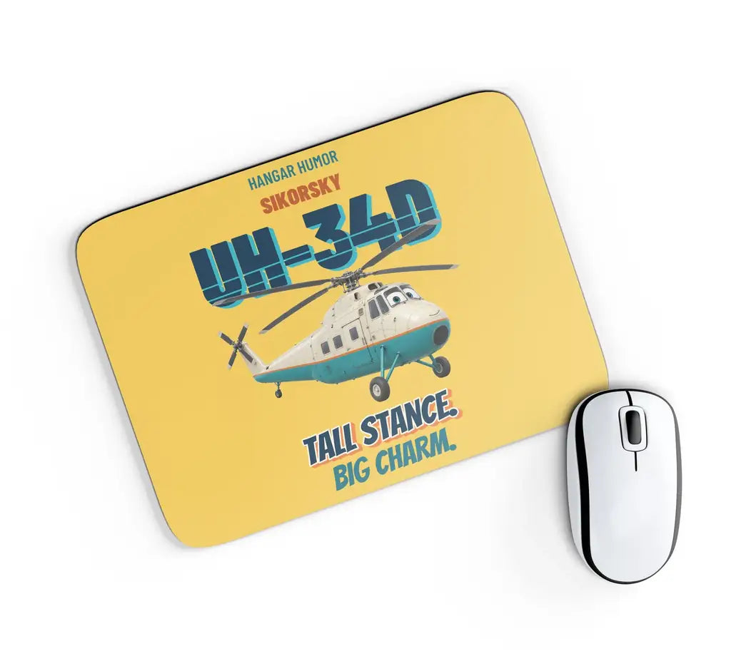Sikorsky UH-34D Seahorse - Tall stance. Big charm. design on yellow rectangle mouse pad