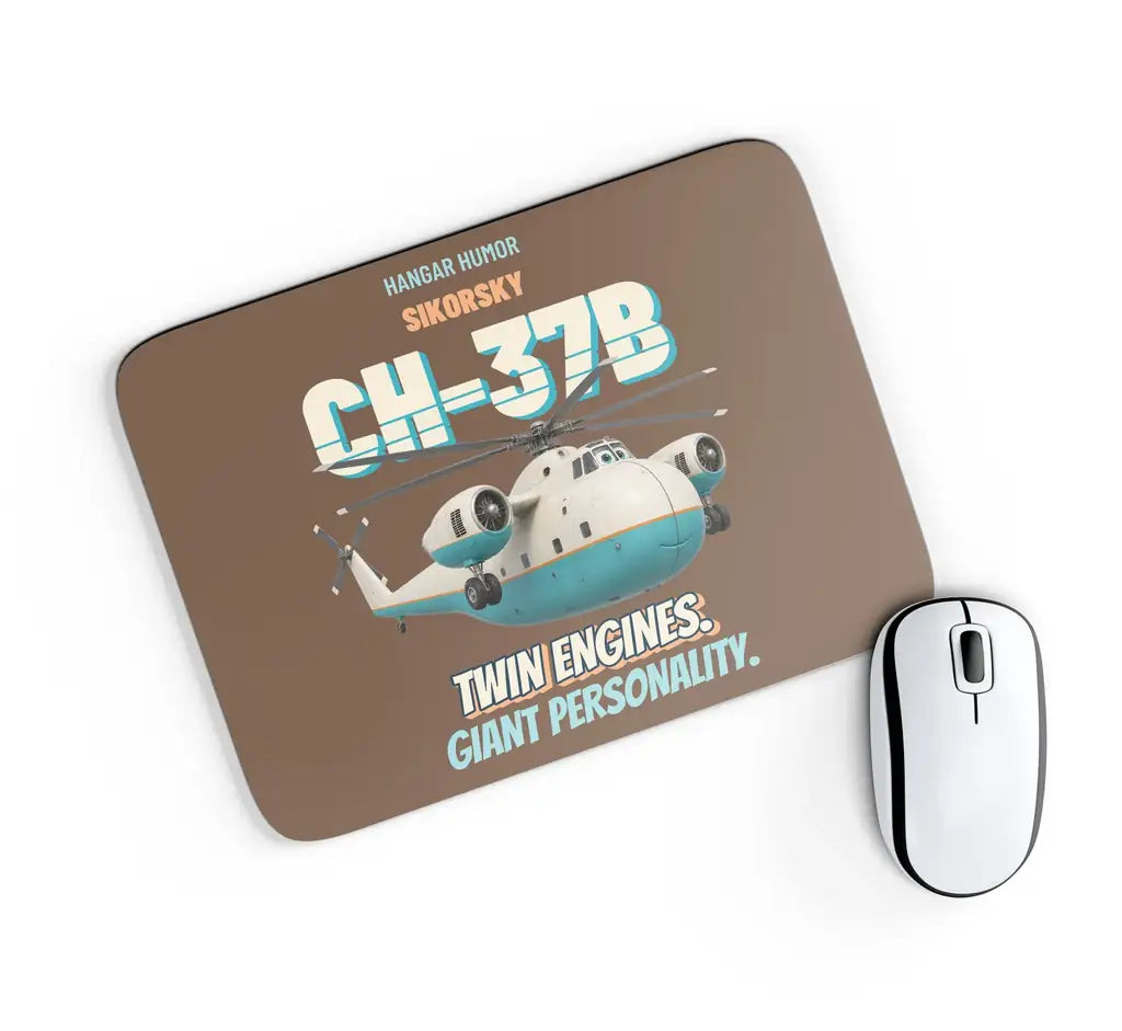 Sikorsky CH-37B Mojave - Twin engines. Giant personality. design on brown rectangle mouse pad