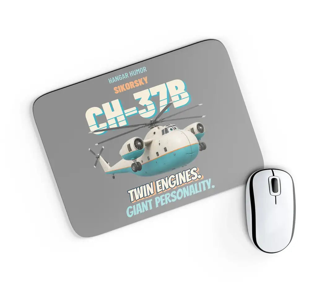 Sikorsky CH-37B Mojave - Twin engines. Giant personality. design on gray rectangle mouse pad