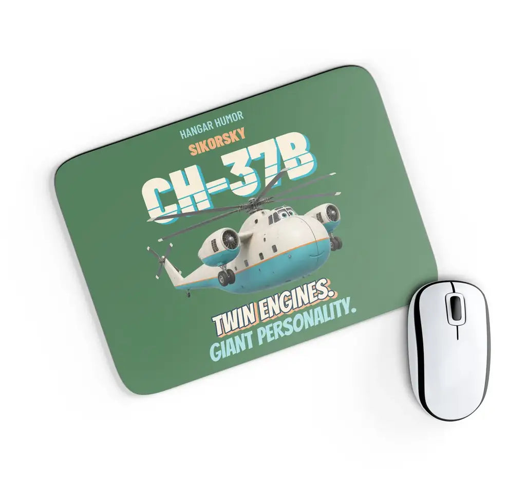 Sikorsky CH-37B Mojave - Twin engines. Giant personality. design on green rectangle mouse pad