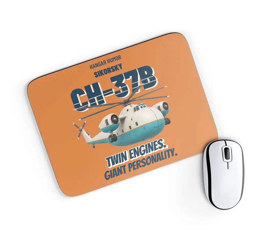 Sikorsky CH-37B Mojave - Twin engines. Giant personality. design on orange rectangle mouse pad