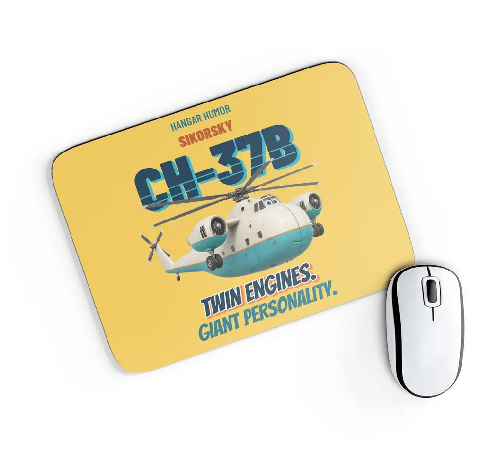 Sikorsky CH-37B Mojave - Twin engines. Giant personality. design on yellow rectangle mouse pad
