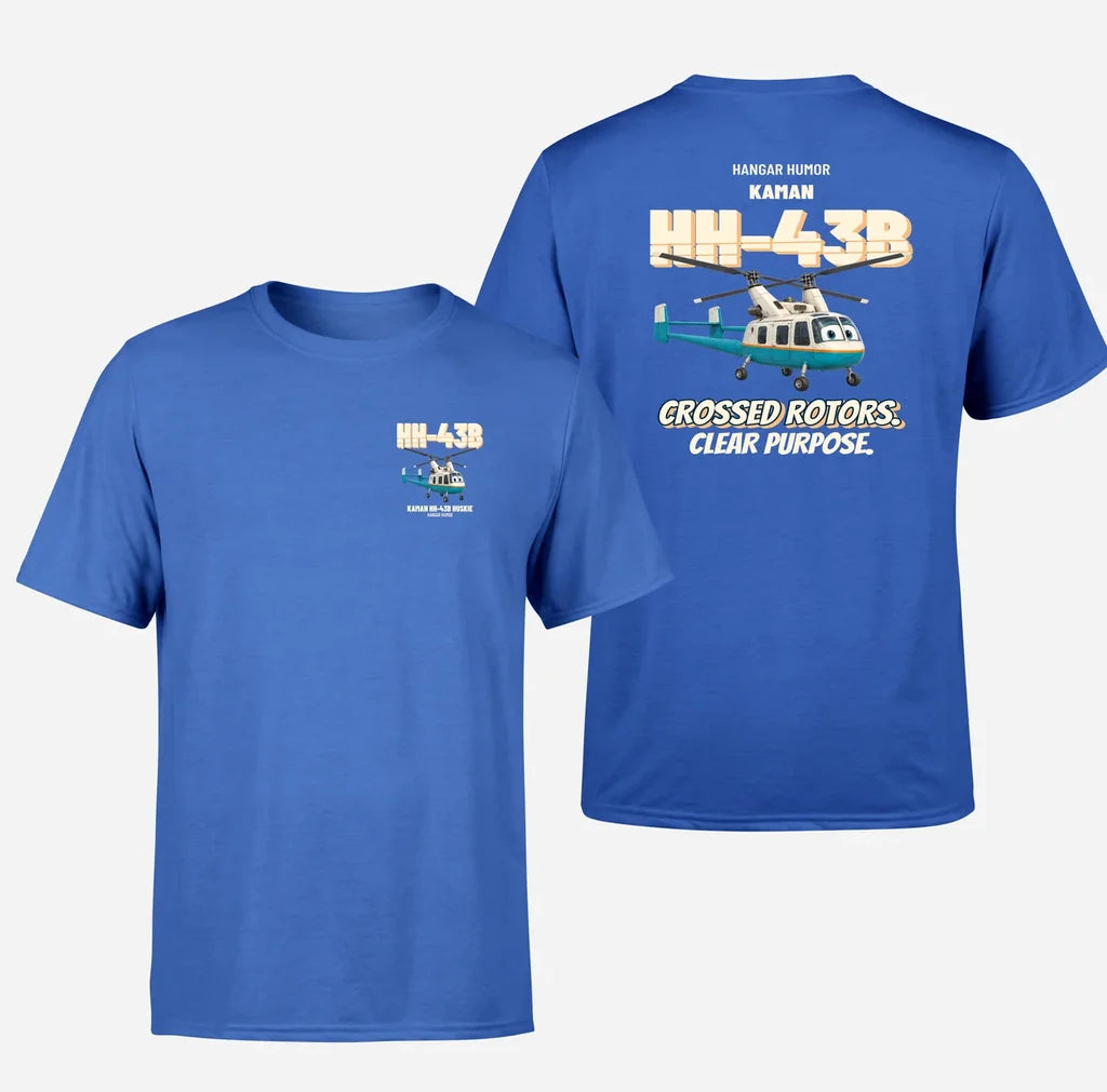 Kaman HH-43B Huskie - Crossed rotors. Clear purpose. - Double-Side T-Shirt design on blue double side t shirt
