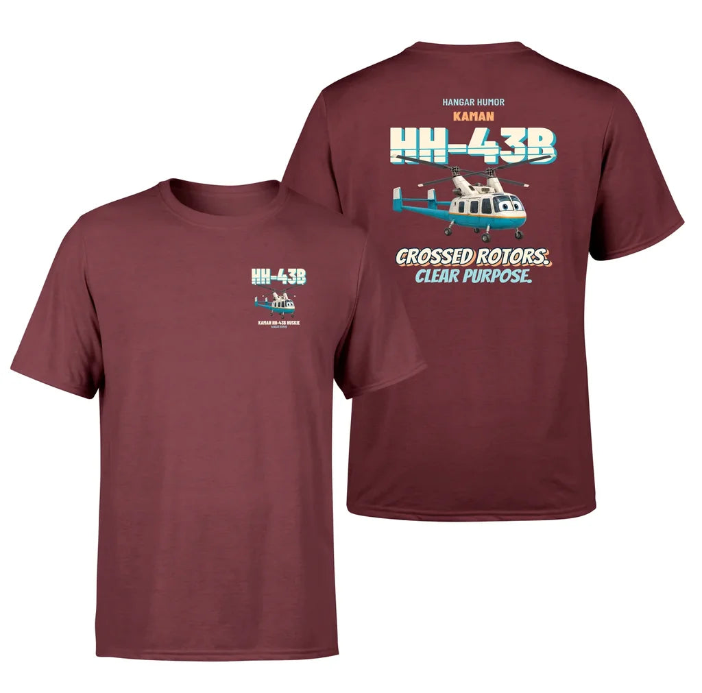Kaman HH-43B Huskie - Crossed rotors. Clear purpose. - Double-Side T-Shirt design on darkred double side t shirt
