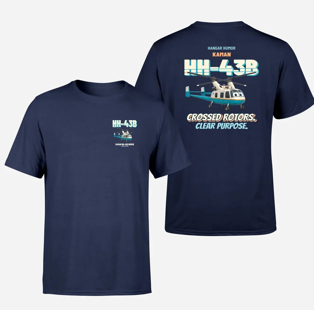 Kaman HH-43B Huskie - Crossed rotors. Clear purpose. - Double-Side T-Shirt design on navyblue double side t shirt