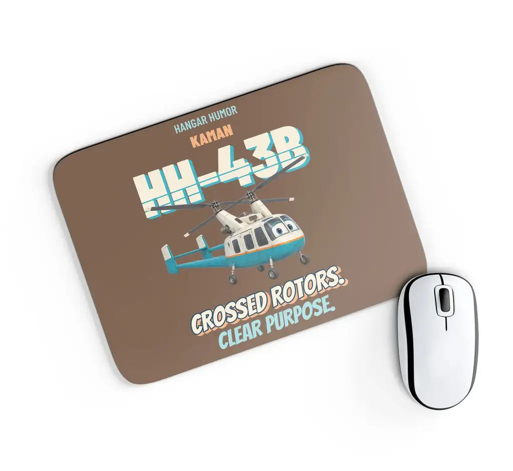 Kaman HH-43B Huskie - Crossed rotors. Clear purpose. design on brown rectangle mouse pad