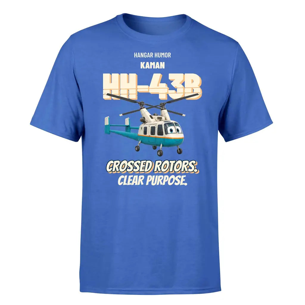 Kaman HH-43B Huskie - Crossed rotors. Clear purpose. - Premium T-Shirt design on blue premium t shirt