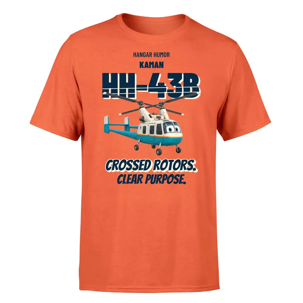 Kaman HH-43B Huskie - Crossed rotors. Clear purpose. - Premium T-Shirt design on orange premium t shirt