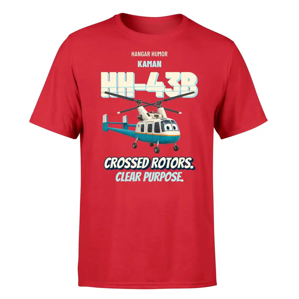 Kaman HH-43B Huskie - Crossed rotors. Clear purpose. - Premium T-Shirt design on red premium t shirt