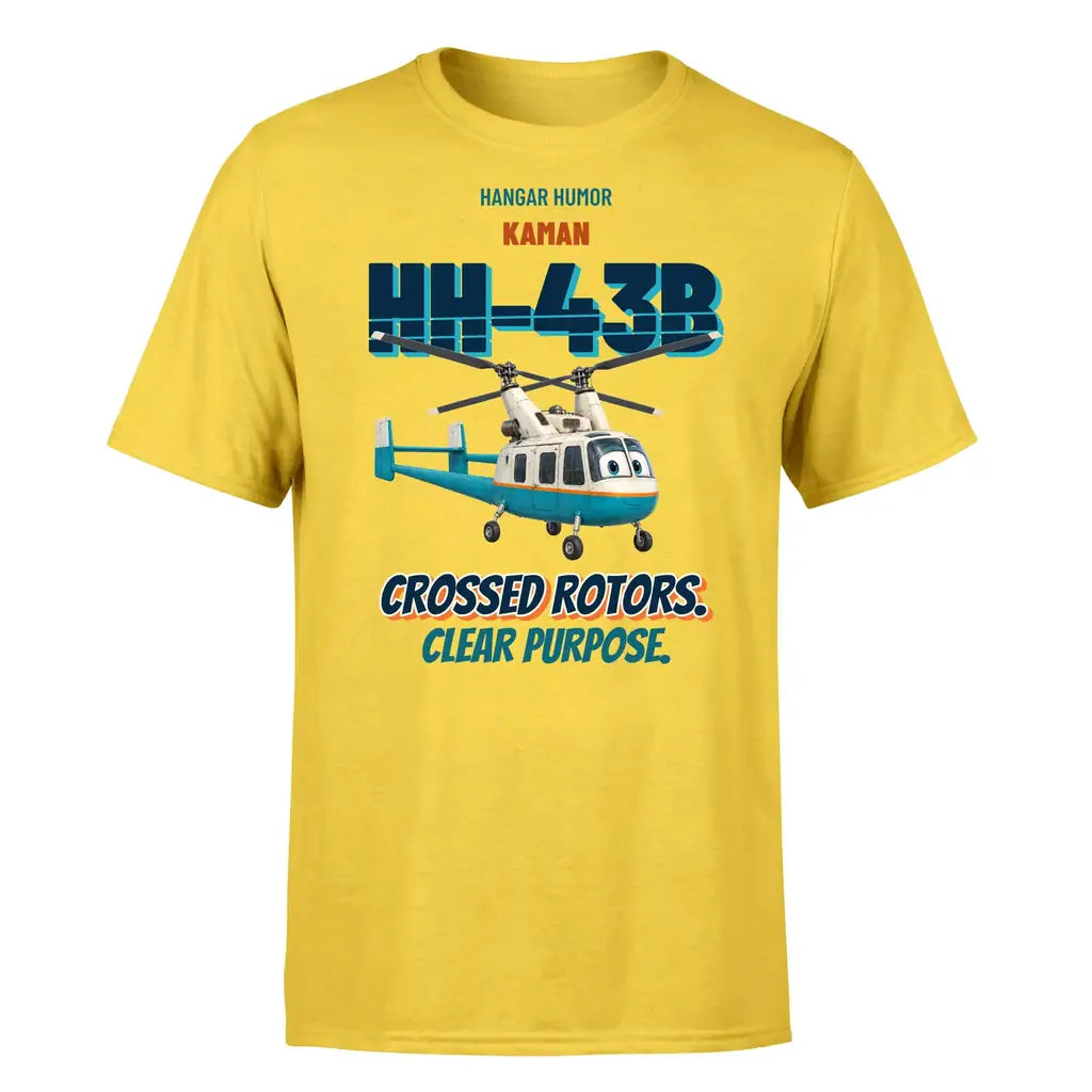 Kaman HH-43B Huskie - Crossed rotors. Clear purpose. - Premium T-Shirt design on yellow premium t shirt
