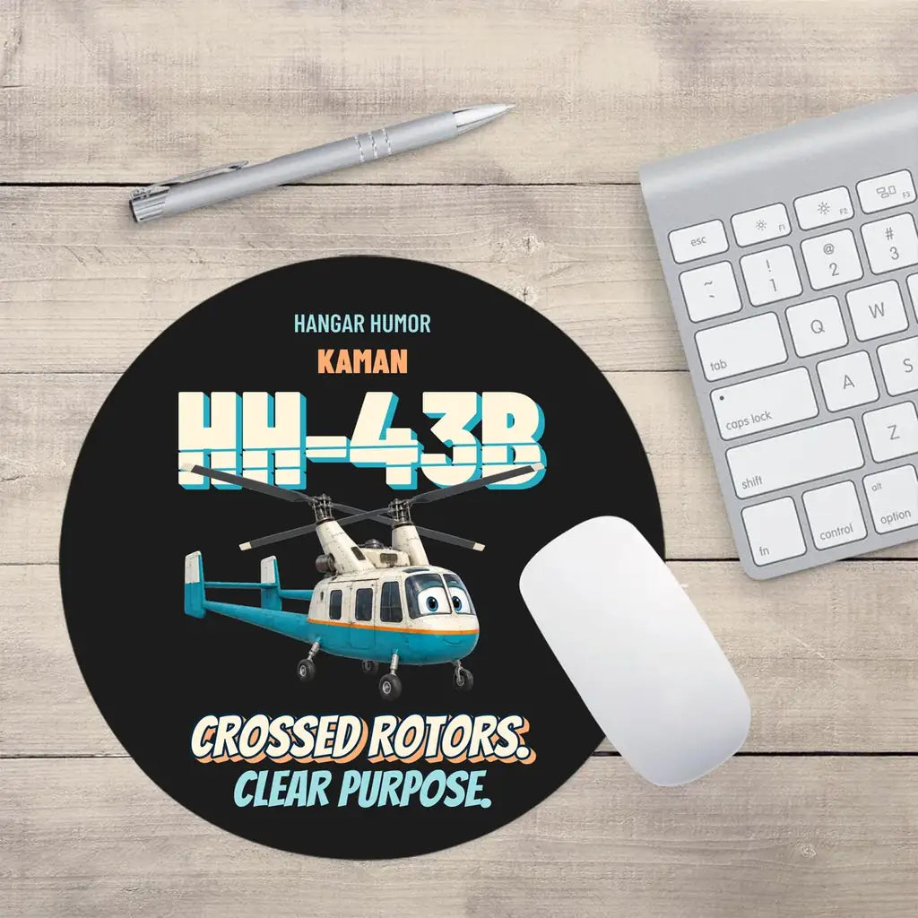 Kaman HH-43B Huskie - Crossed rotors. Clear purpose. design on black round mouse pad