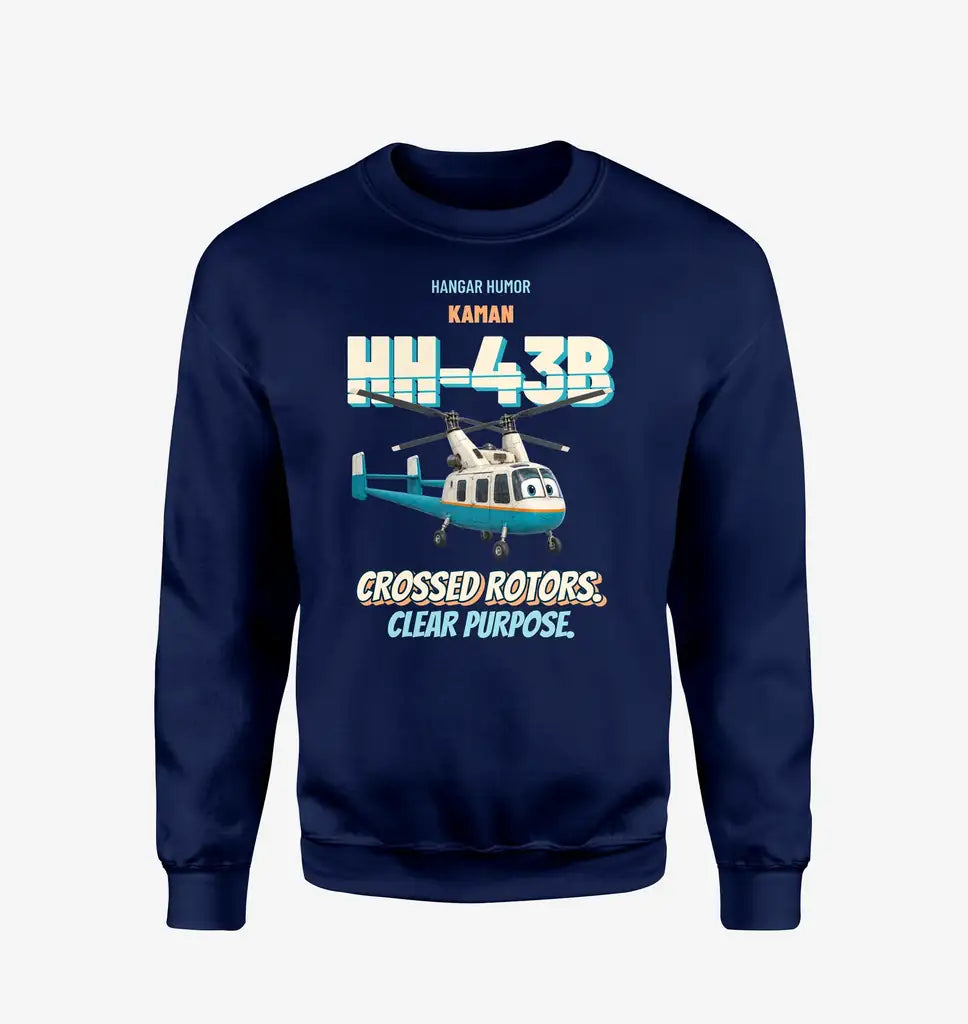 Kaman HH-43B Huskie - Crossed rotors. Clear purpose. design on navy blue sweatshirt