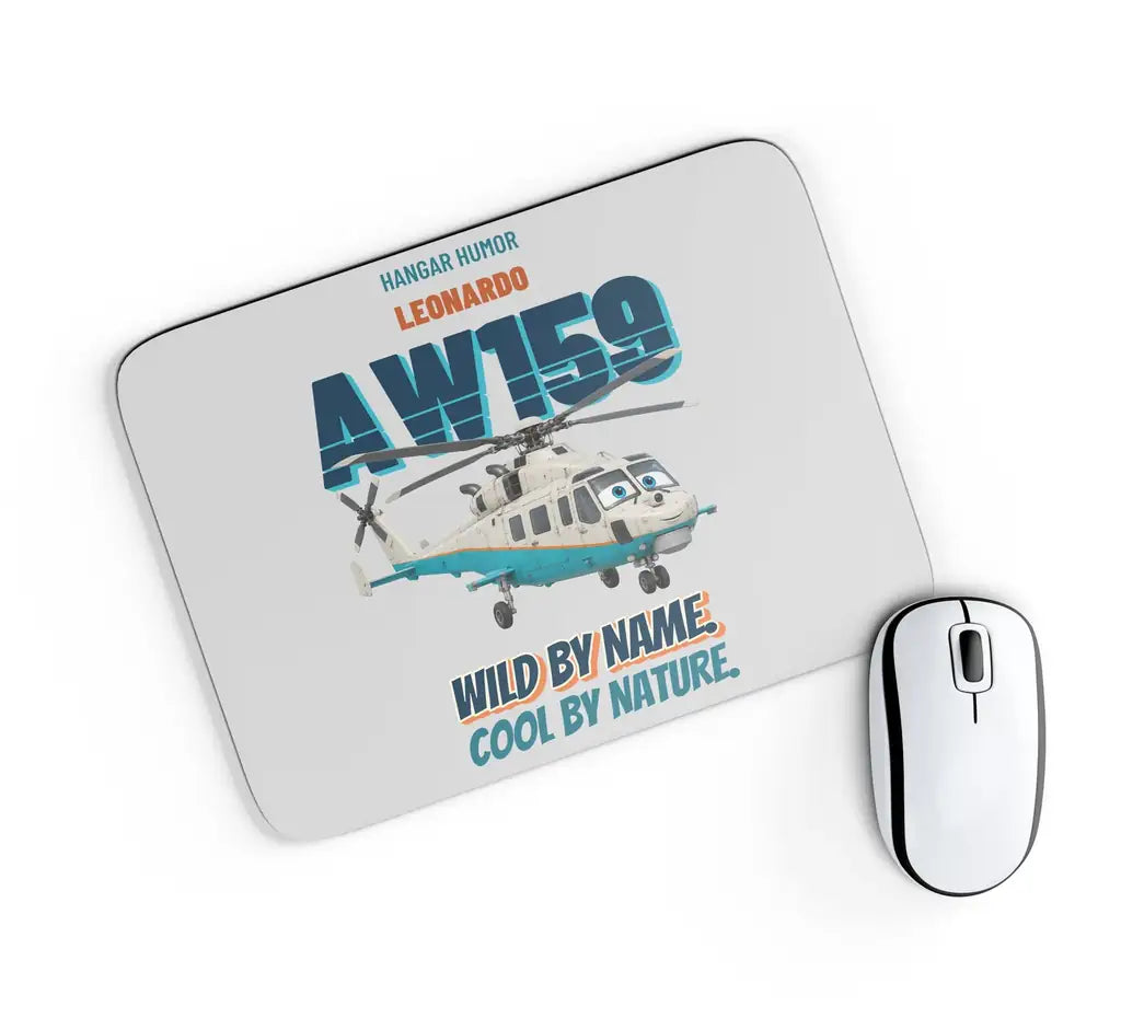 Leonardo AW159 Wildcat - Wild by name. Cool by nature. design on light gray rectangle mouse pad