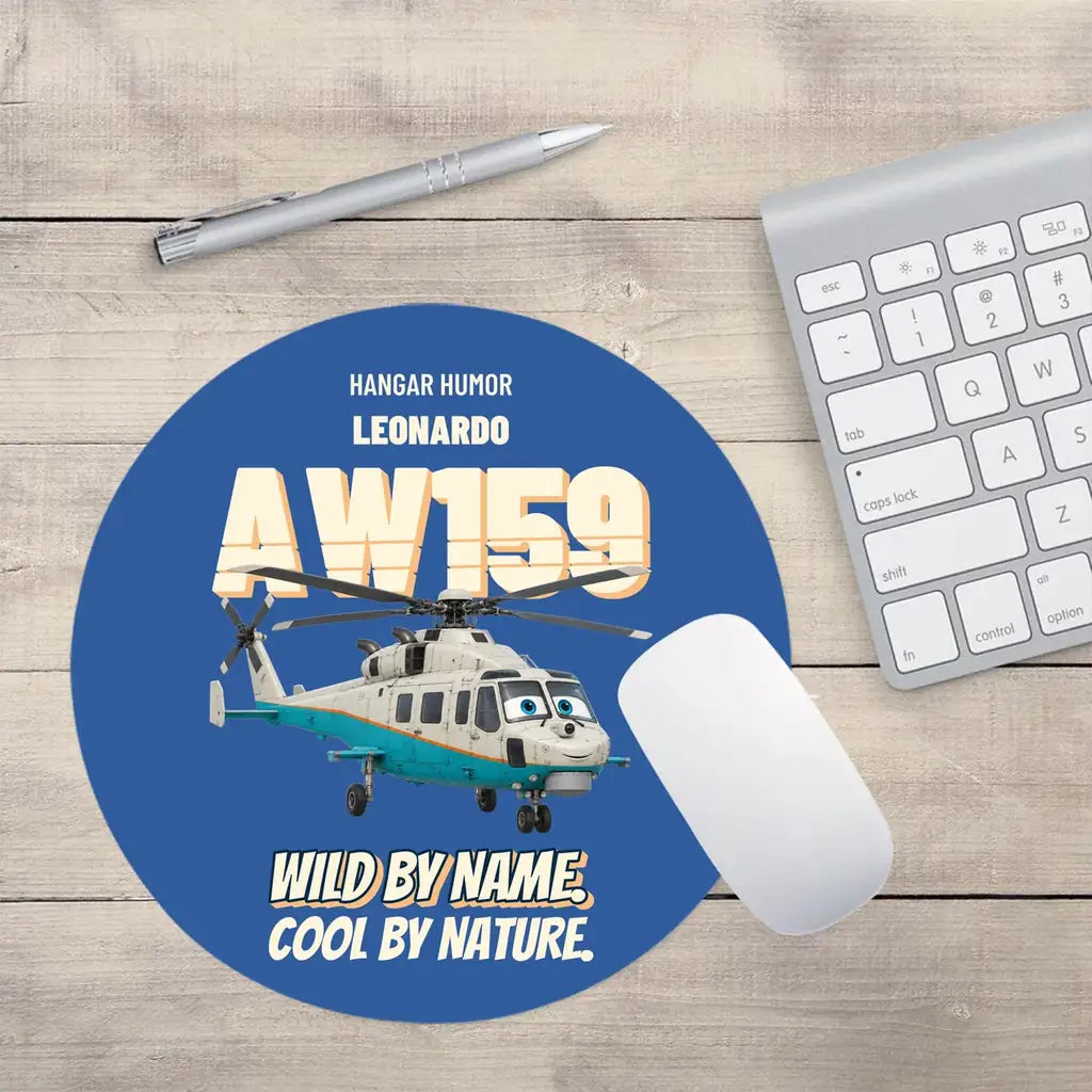 Leonardo AW159 Wildcat - Wild by name. Cool by nature. design on blue round mouse pad