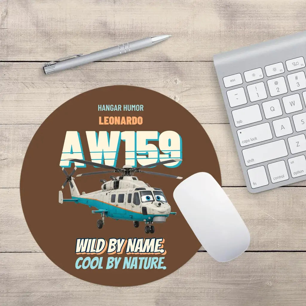 Leonardo AW159 Wildcat - Wild by name. Cool by nature. design on brown round mouse pad