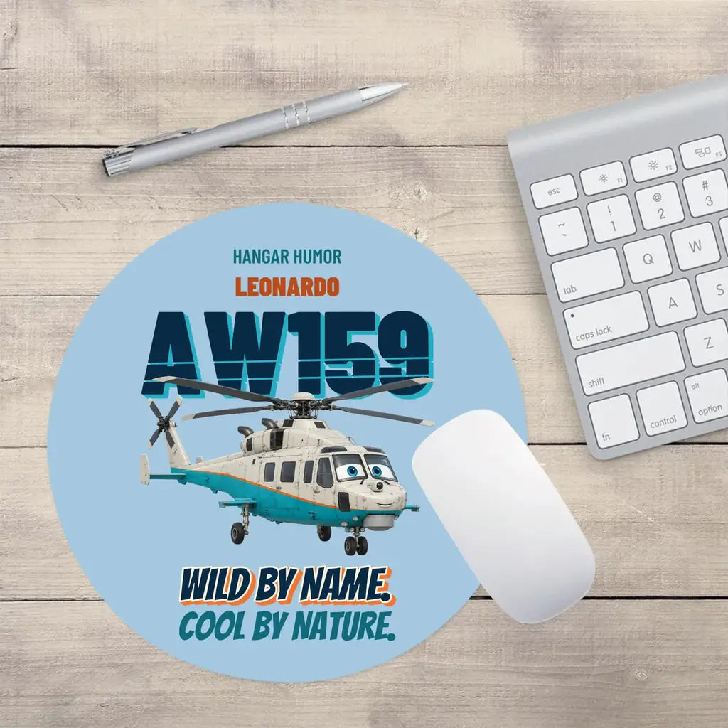 Leonardo AW159 Wildcat - Wild by name. Cool by nature. design on light blue round mouse pad