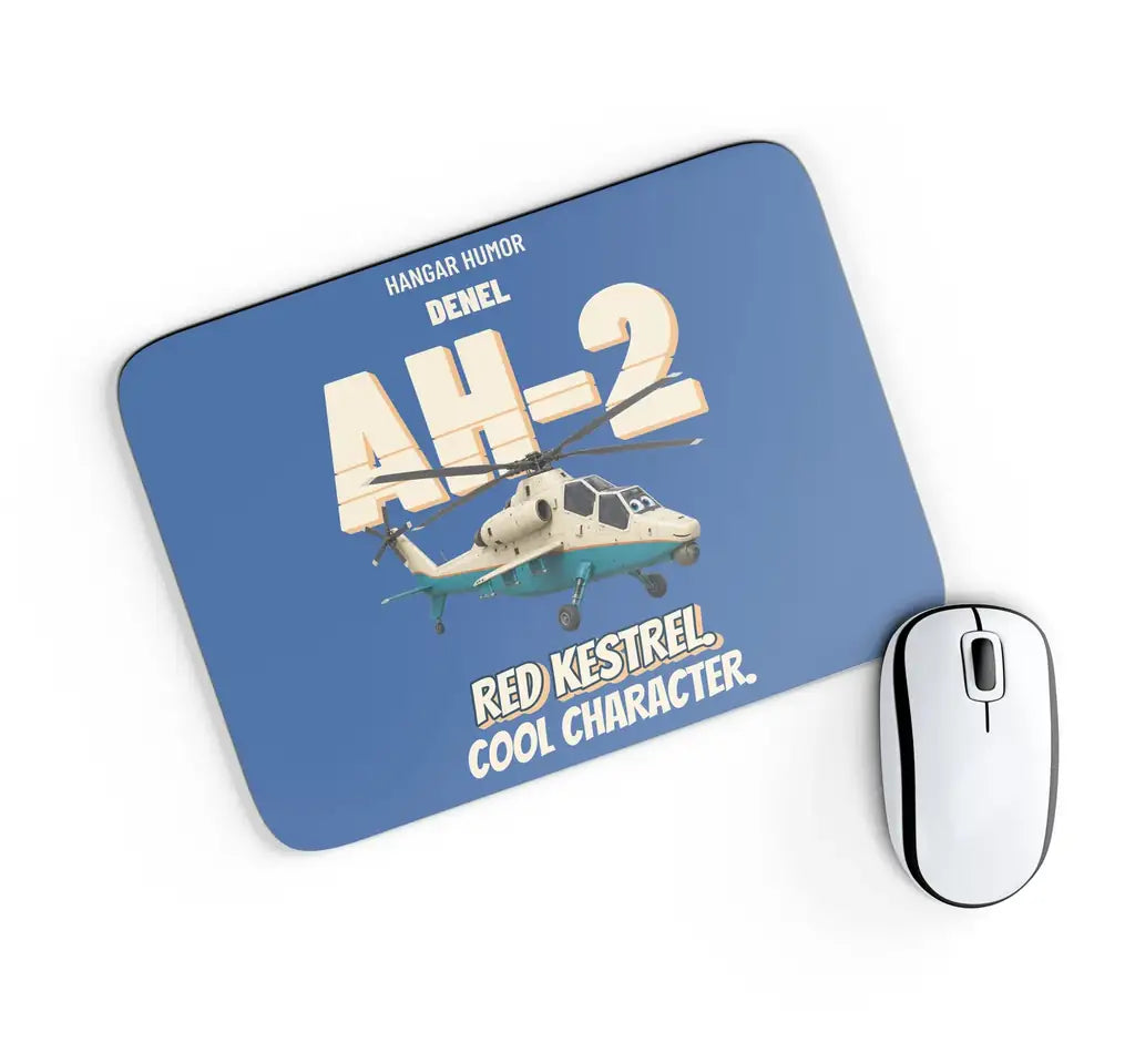 Denel AH-2 Rooivalk - Red kestrel. Cool character. design on blue rectangle mouse pad