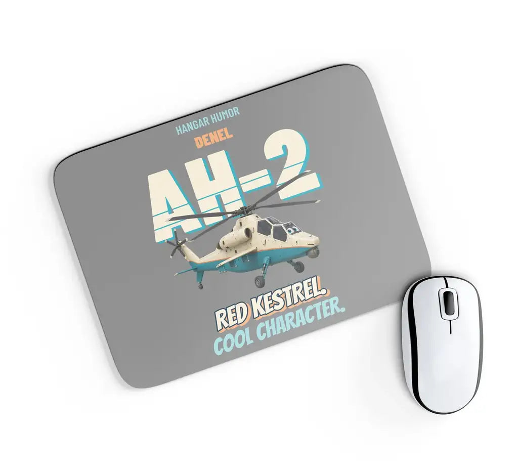 Denel AH-2 Rooivalk - Red kestrel. Cool character. design on gray rectangle mouse pad