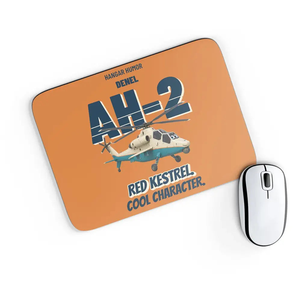 Denel AH-2 Rooivalk - Red kestrel. Cool character. design on orange rectangle mouse pad