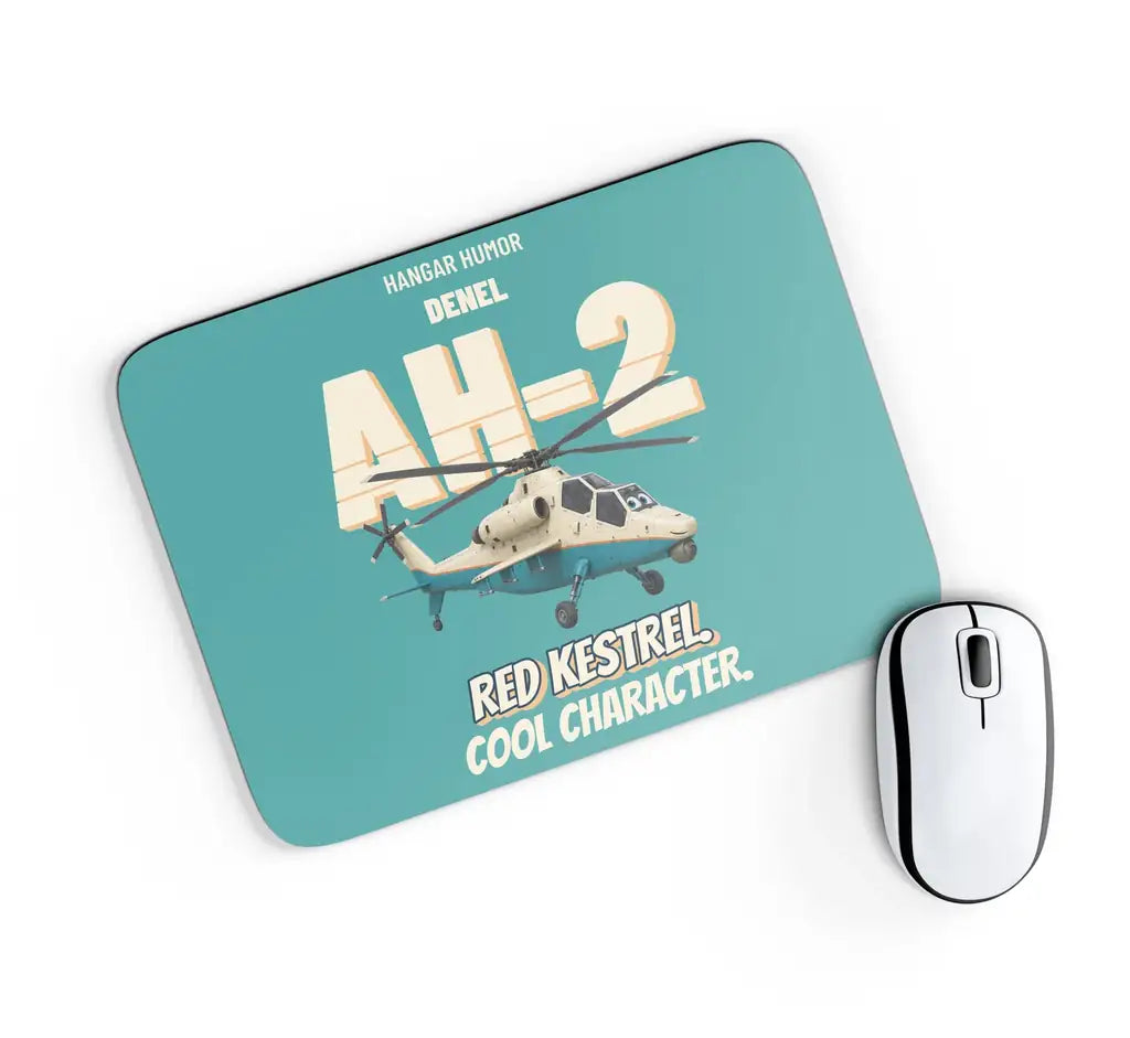 Denel AH-2 Rooivalk - Red kestrel. Cool character. design on turquoise rectangle mouse pad